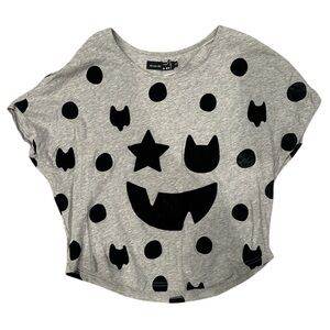 Black Label Gray Tee with Black Polka Dot Graphic